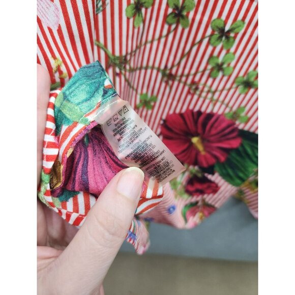 Calvin Klein Womens Floral Print Button-Up Blouse Size L 100% Polyester Red/Mult - Picture 5 of 5